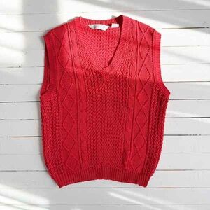 Red Cable Knit V-Neck Sweater Vest
